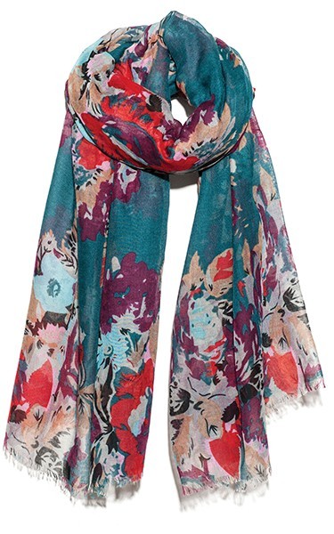 SCARF - TEAL - GIANT FLOWER PRINT - Hem & Edge by Onebutton ...